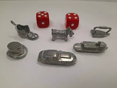 8 Piece Lot British Monopoly Game Tokens & Dice ~ Car Ship Boot Top Hat Dog Iron • $14.95