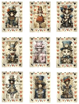 Steampunk Alice In Wonderland MULTI-SIZE SET Cotton Fabric Quilt Blocks • $13.50