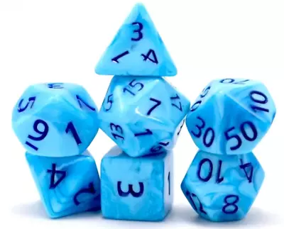 Poseidon's Pain 7-Dice Set Blended Blue W/Blue Numbers Dnd Dice Set • $7.99