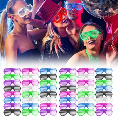 £11.99 • Buy 12-24 Flashing Party Glasses | LED Light Up Glow Neon Shutter Shades Disco Rave