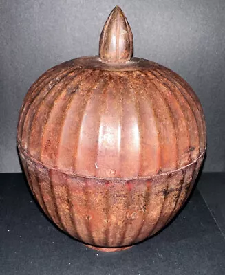 Vintage/Antique Copper Ribbed Container Jar Canister With Finial Ribbed Lid • $24.95