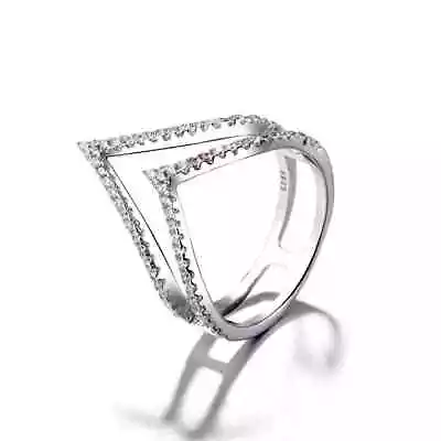 Sterling Silver .925 CZ Micro Pave V Shape Stackable Promise Ring Size 6-9 • $19.95