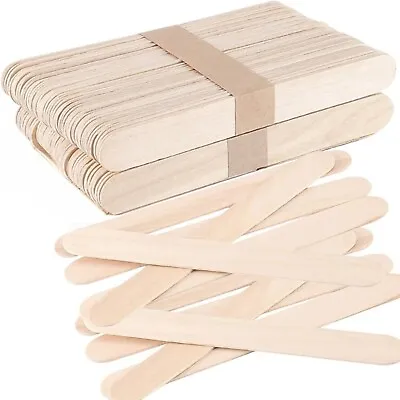 100 LARGE JUMBO NATURAL WOODEN LOLLIPOP ICE LOLLY STICKS KIDS ART CRAFT 150 X 19 • £5.99