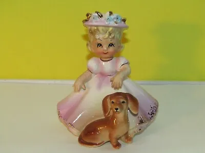 Josef Originals  Little Pets Series  Girl Dachshund Dog Figurine Purple Dress • $10.50