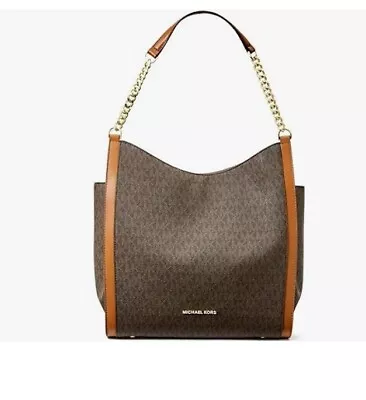 MICHAEL KORS Newbury Logo Coated Canvas Medium Chain Tote - Brown • $180