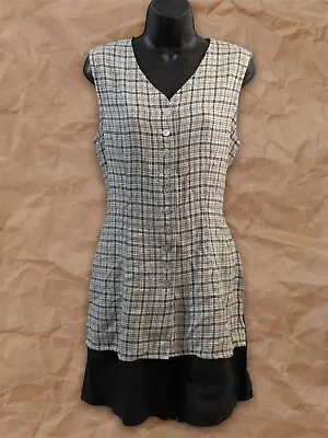 Women’s Vintage 90s Beige Tweed Sleeveless Linen Knit Vest Romper US Size 10/M • £91.56