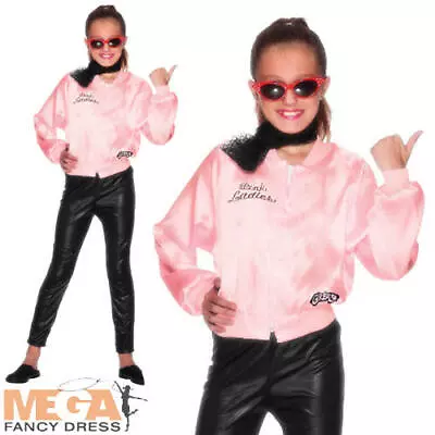 50s Pink Ladies Jacket Girls Fancy Dress 1950s Grease Movie Kids Toddler Costume • £9.99