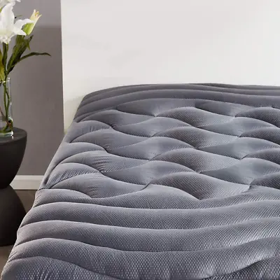 Premium Twin King Mattress Topper Cooling Pad Cover Memory Foam Overfilled Grey  • $45.02
