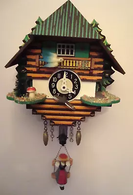 Vintage Germany Cuckoo Clock Swinging Girl ~5.5  By 6  Swiss Chalet AS IS READ • $29.99