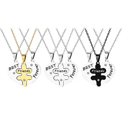 3pcs Best Friends Forever Stainless Steel Necklaces Heart Puzzle BFF Pendant Set • $12.99