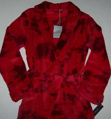 NWT Natori $140 BROCADE RED Ryu DRAGON Soft PLUSH VELOUR 52  Wrap Robe M Pockets • $60