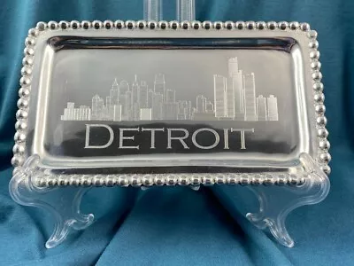 DETROIT SKYLINE Mariposa Souvenir Tray With String Of Pearl Look Border • $35