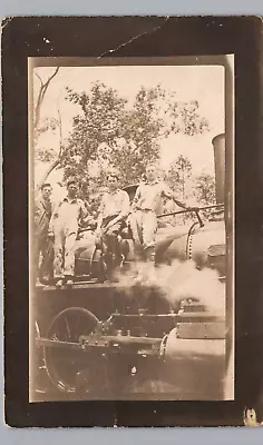 STEAM TRAIN ENGINE & CREW C1910 Real Photo Postcard Rppc Antique Railroad Worker • $5