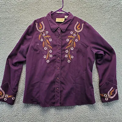 Vintage SCULLY Women’s Western Shirt Embroidered Floral Pearl Snaps  XL Cowgirl • $47.82