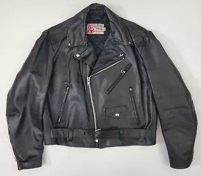 Vintage Sears Leather Shop Black Leather Motorcycle Moto Biker Jacket Men's 44 • $153.88