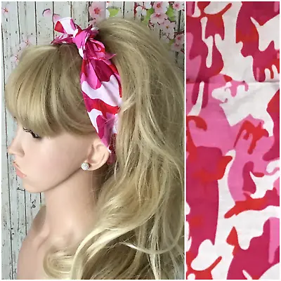 Pink Camo Camouflage Cotton Bandana Square Head Hair Tie Neck Scarf Urban Retro • £3.19