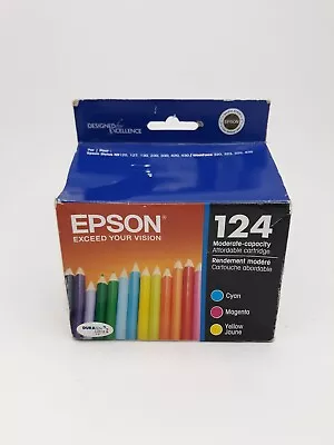 Epson 124 Cyan/Magenta/Yellow Standard Yield Ink Cartridge 3 Pack Exp: 04/2016 • $15.99