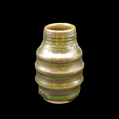 Handmade Ribbed Pottery Bud Vase - 2.5  Small Dark Green Brown Metallic Glossy • $17.60