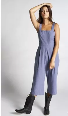 BRIXTON Size M Blue Striped  Beatrice  Cropped 100% Cotton Jumpsuit • $85