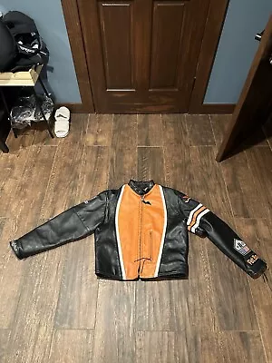 $319.99 • Buy Schott Perfecto Vintage Cafe Racer Motorcycle Leather Jacket 42 Orange/Black