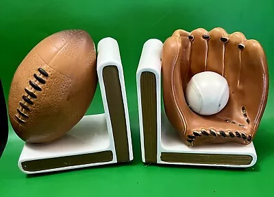 VINTAGE LEFTON Ceramic Book Ends Baseball In Mitt And Football Japan Sports • $20