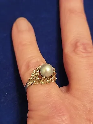 Vintage Brutalist Style Signed  Silver  Faux Blue Pearl Pinky Ring Size 4.5 • $24.99