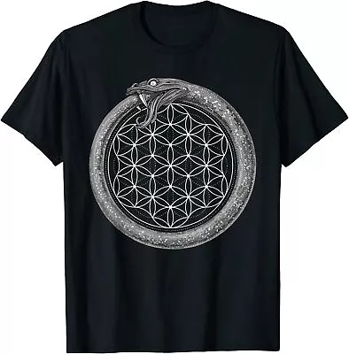 Ouroboros Snake Occult Sacred Geometry Flower Of Life Symbol T-Shirt  Size S-5XL • $16.99