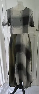NEW Zara Green Cream Black Cotton Short Sleeve Dress M / UK 12 • £1.10