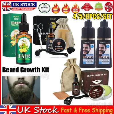 £6.95 • Buy Men Beard Care Kits Mustache Growth Grooming Oil Balm Brush Comb+Scissors Gifts