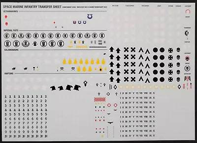 40K Space Marines Infantry Transfer Sheets 2023 Decals Raptors Fists Salamanders • $24.45