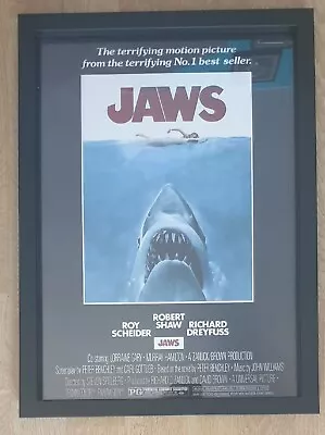 Framed JAWS Movie Poster A3 Brand New BLACK WOODEN FRAME  • £20