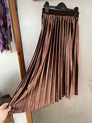 Gorgeous Bronze Velvet Feel Pleated Skirt Size S/M 8/10. Boutique RRP £65 • £9