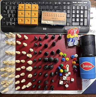 Vintage Boardgame Pieces And Parts Lot Chess Pieces Yahtzee￼etc. • $15