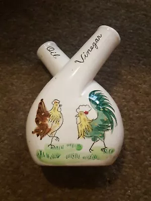 UNIQUE VINTAGE Ceramic ROOSTER DUAL OIL & VINEGAR CRUET From Japan. • $5