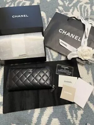 Chanel Matelasse Coco Mark Wallet Black Leather Brown Zip Around From JP #CH206 • $278.07