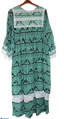 Vintage Indian Gauze Handmade Green Lace Boho Dress • $55