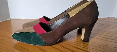 Vintage Heels Womens Shoes Brown Suede Kitten Leather 6 1/2 Pin-up 50s 60s • £15.43