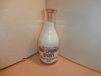 $199.99 • Buy Cold Spring Dairy Quart Milk Bottle, Buena Vista, Va. Two Color  Holstein Cow