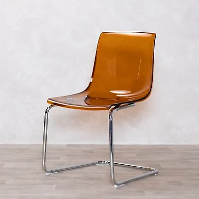 Orange Acrylic Dining Chair Metal Cantilever Frame Retro Seating • £90