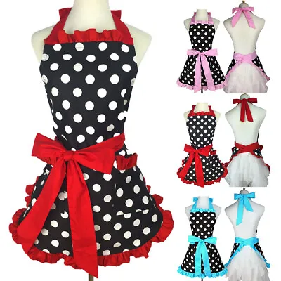 Fancy Bib Apron Pocket Ladies Girls Frill Kitchen Cooking Baking Craft Activity- • £10.19