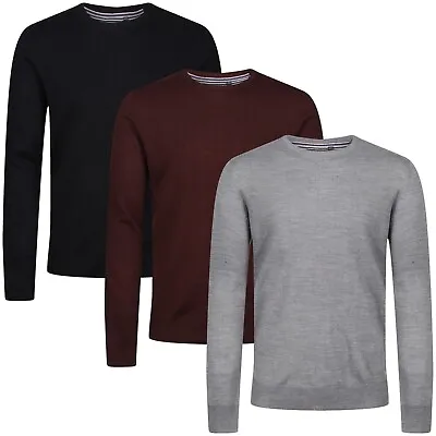 Mens Jumper Crew Round Neck Knit Fitted Sweater Pullover Knitwear Casual Top • £9.99