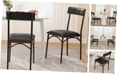  Dining Chairs Set Of 2 PU Leather Kitchen Chairs 2 Upholstered Chairs Black • $116.43