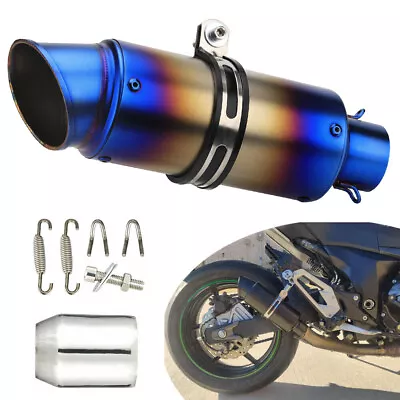 Blue 38-51mm Exhaust Muffler Tail Pipe Slip-On For Universal Motorcycle • $47.74