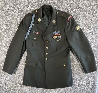 US Army Military Blazer Mens 44 Long Green 1st Ranger BN Coat Uniform Decorated • $109.99