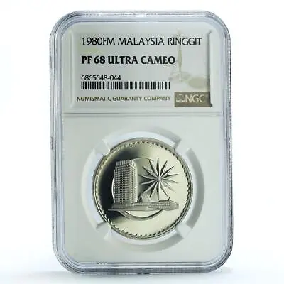 Malaysia 1 Ringgit State Coinage Parliament House KM-9.1 PF68 NGC Ni Coin 1980 • $149.83