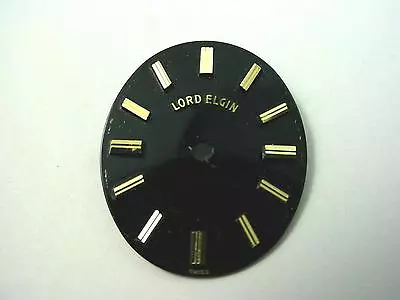 Black Lord Elgin Vintage Watch Dial 23.43mm By 19.56mm Gold Stick Markers NOS • $29