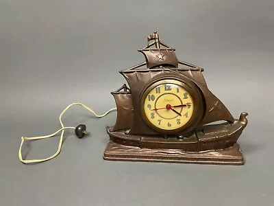 Vintage Admiral Clock Spelter Sailing Clipper Ship Boat Mantel Giberalter Co. • $85