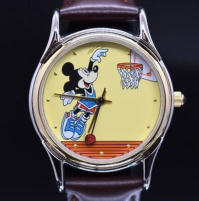 Vtg DISNEY Mickey Mouse Basketball Watch Rotating Ball NEW BATTERY & NEW BAND • $47.20