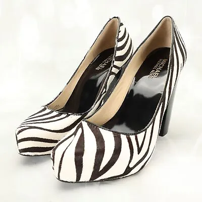 Michael Kors Womens Zebra Print Calf Hair Pumps Heels Shoes Size 6.5 Black/White • $51.20