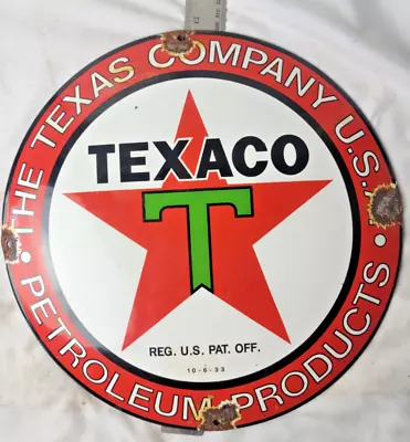 Vintage Texaco Texas Company Porcelain Sign Pump Plate Gas Station Oil Service • $115